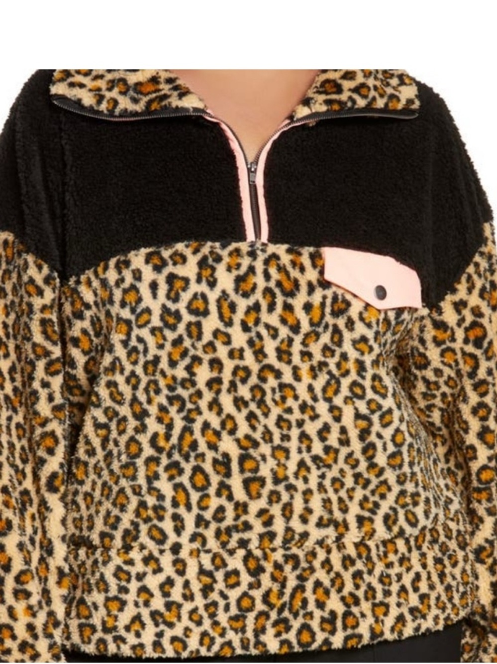 bp Leopard Sherpa Pullover with Black and Pink Details